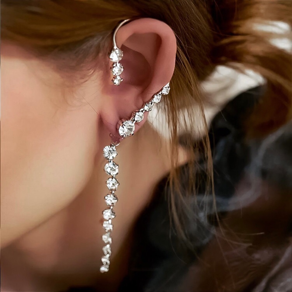 ⚜️𝟯𝟬%𝗢𝗙𝗙 𝗯𝘂𝗻𝗱𝗹𝗲𝘀 𝟯+⚜️ NEW Long Rhinestone Jacket Crawler Earring - Picture 3 of 7